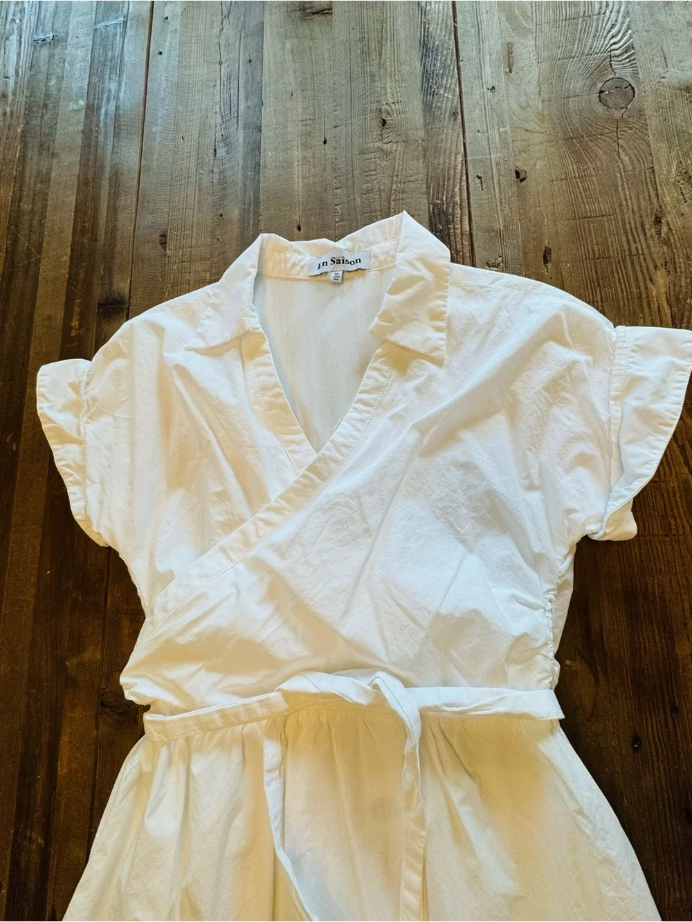 White Ruffle-Trim Midi Wrap Dress with Pockets - Classic Women's Summer Dress